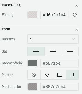 Darstellungsoptionen einer freien Form: Füllung, Rahmen, Stil und Muster