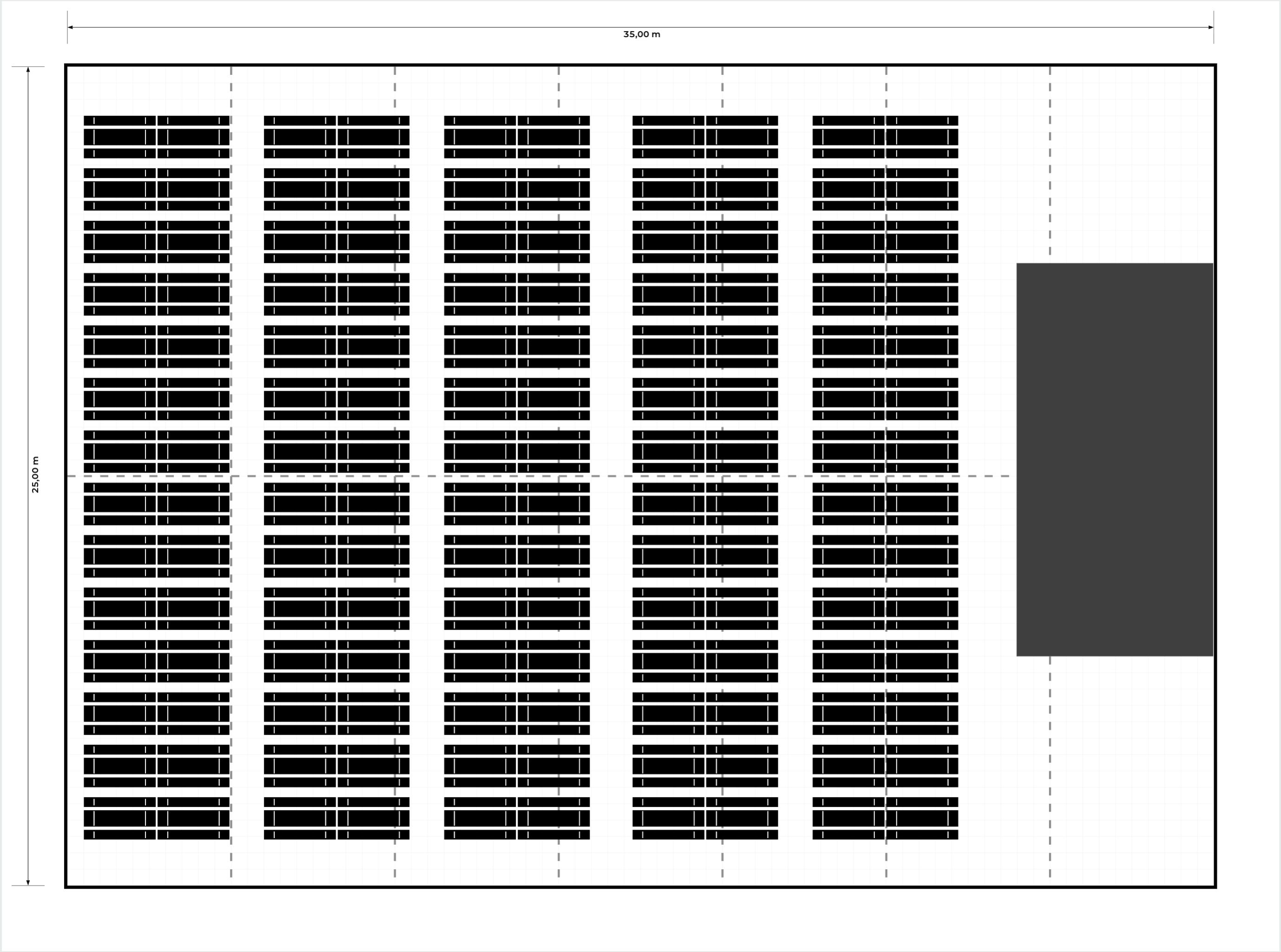 Bestuhlungsplan Festzelt: Bierzelt 25 × 35 m mit 140 Bierzeltgarnituren