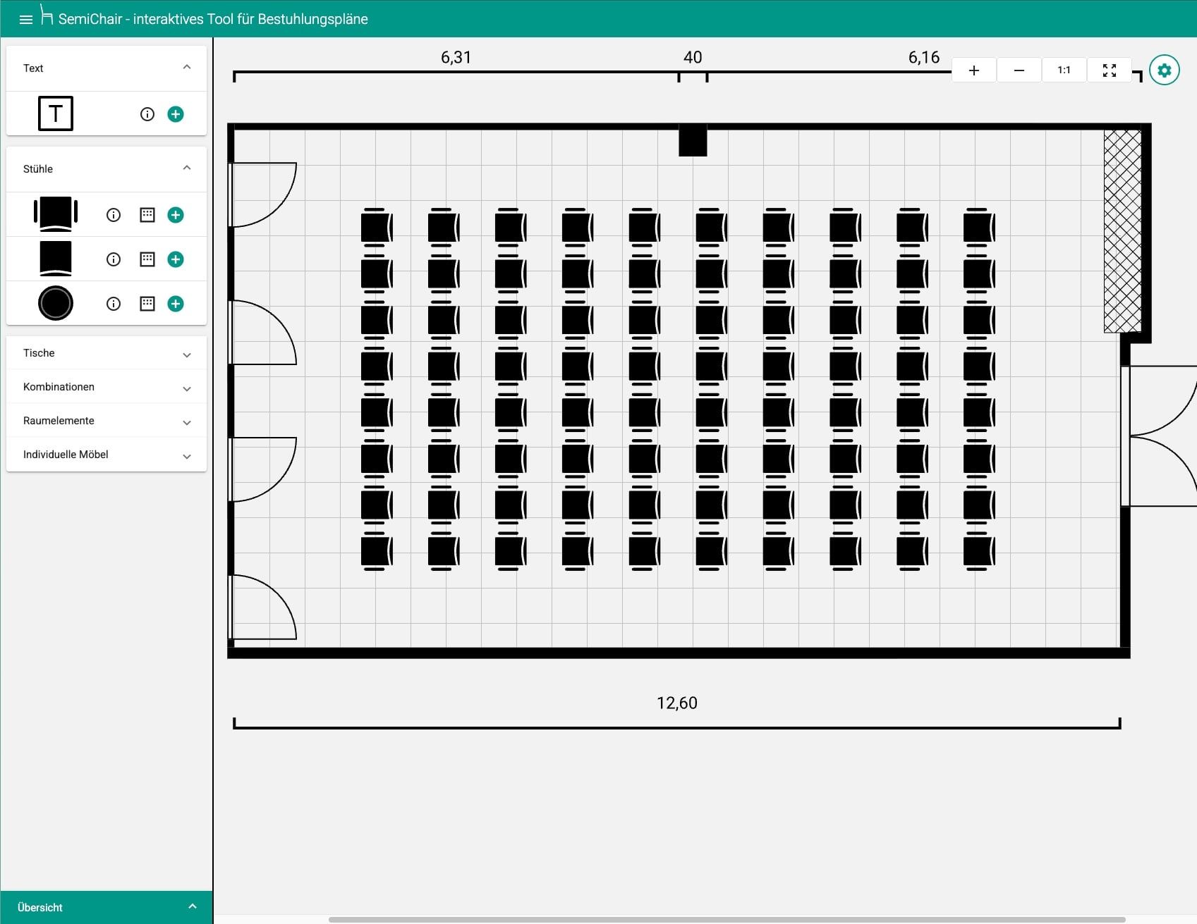 Automatisch platzierte Kino-Bestuhlung in SemiChair