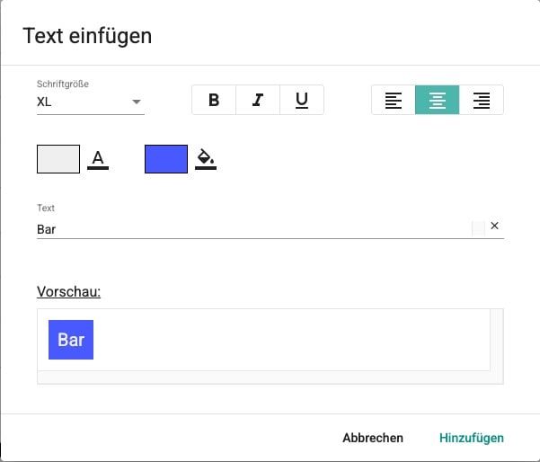 Beschriftete Möbel und Plätze mit der Text-Funktion